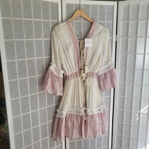Boho White and Pink Dress NWT Sz Xs